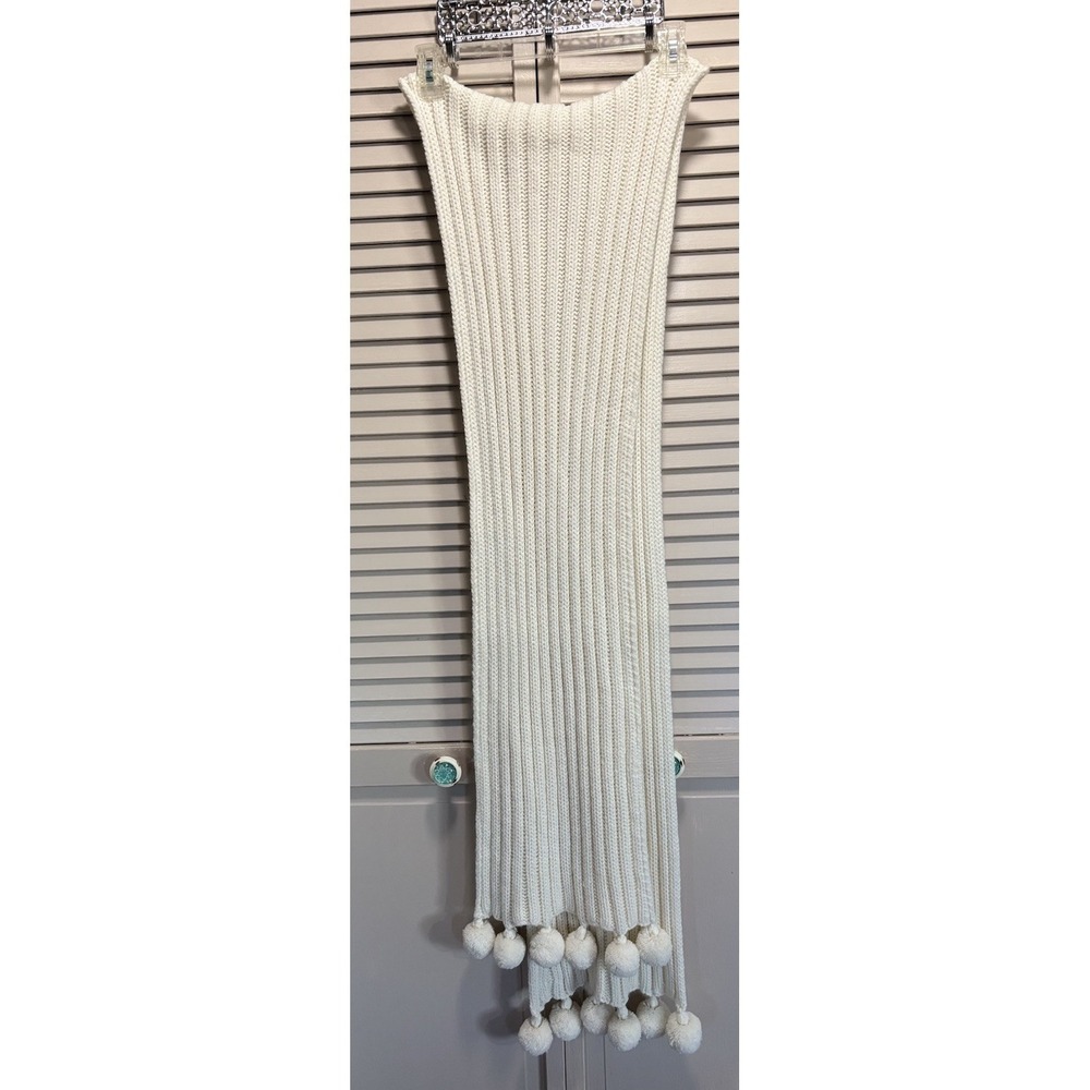 Moda Int Knit Cream Long Scarf Pom Poms Soft Warm Winter Thick Wide